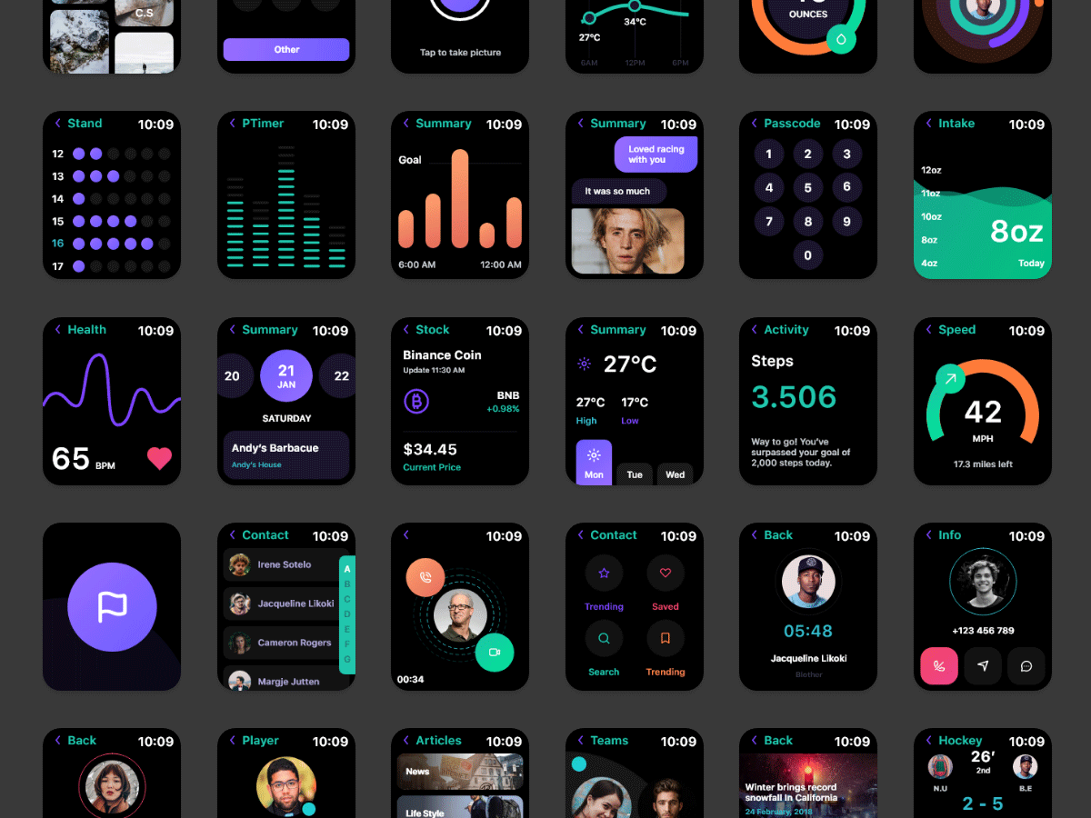 Eliza – Apple Watch UI Kit 手表app ui设计模板 .xd素材