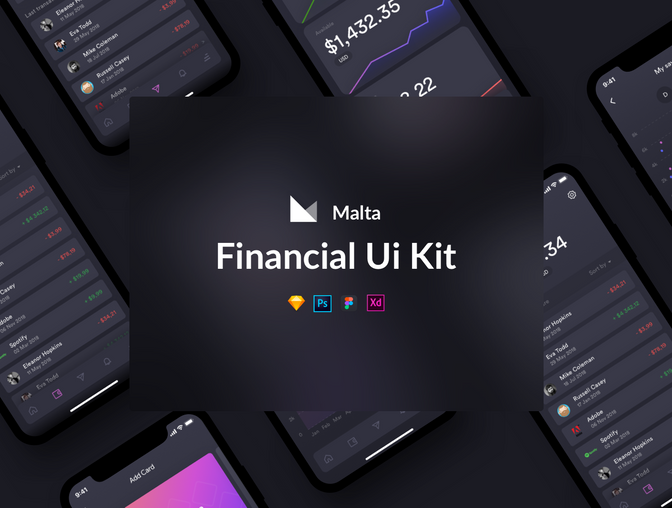 Malta 金融app ui kit .sketch .xd .psd .fig素材