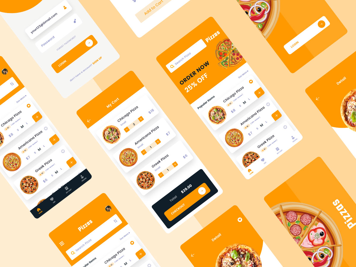 Pizza美食外卖app ui设计 .xd素材