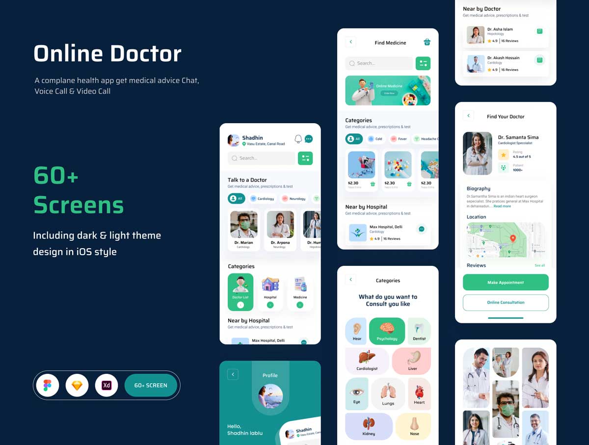 Online Doctor在线医生app ui设计 .fig .xd .sketch素材