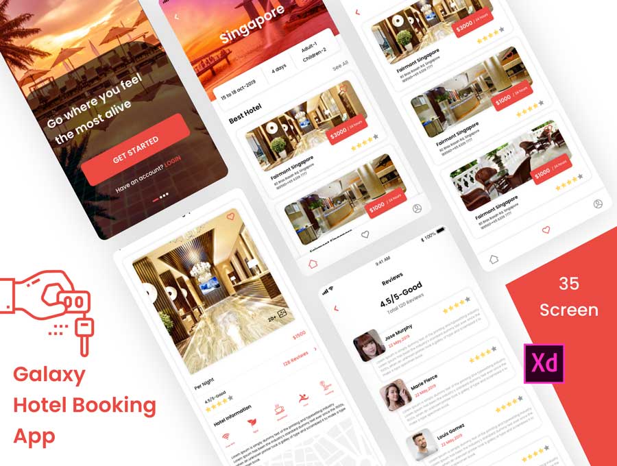 Galaxy Hotel酒店预订app ui设计 .xd素材