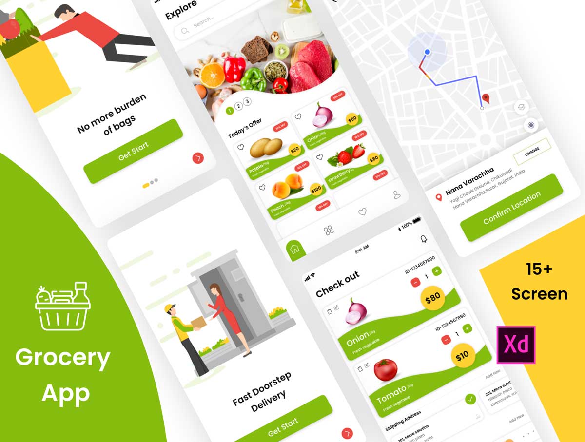 Grocery社区电商app ui设计 .xd素材