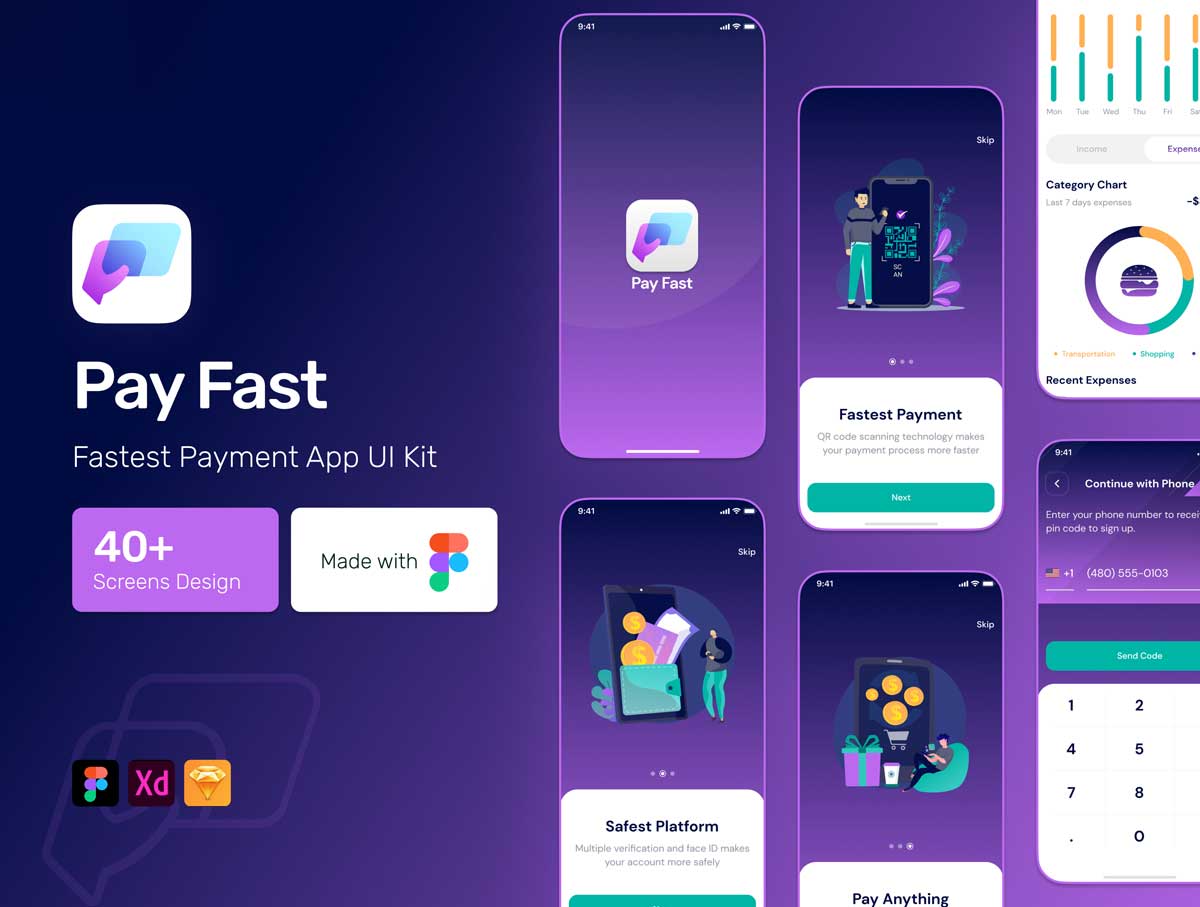 Pay Fast成套金融支付app ui设计 .fig .xd .sketch素材