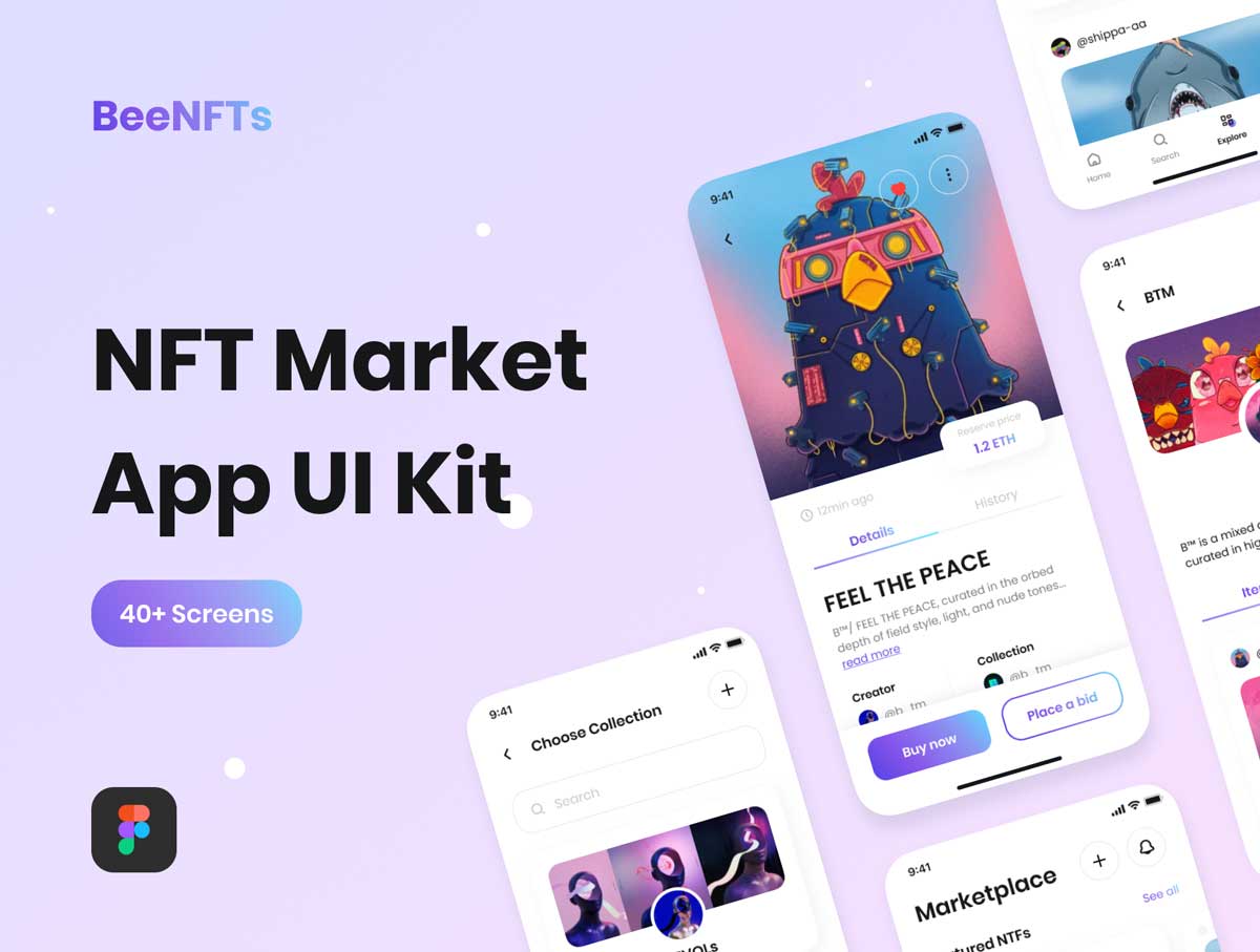 BeeNFTs – NFT数字藏品交易app ui设计 .fig素材