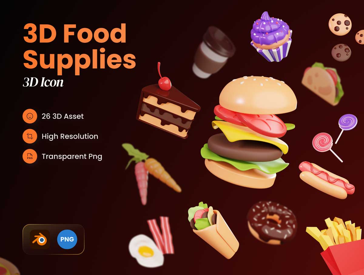 26个食品3D图标设计资源 .blend素材