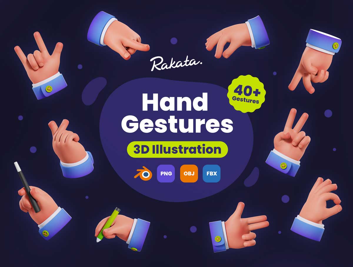 Hand Gestures 3D手势插画设计素材 .blend .fbx .obj源文件