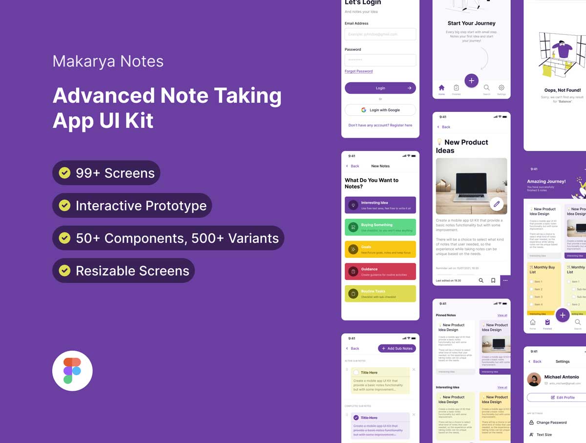Makarya Notes – 高级笔记app ui设计 .fig素材
