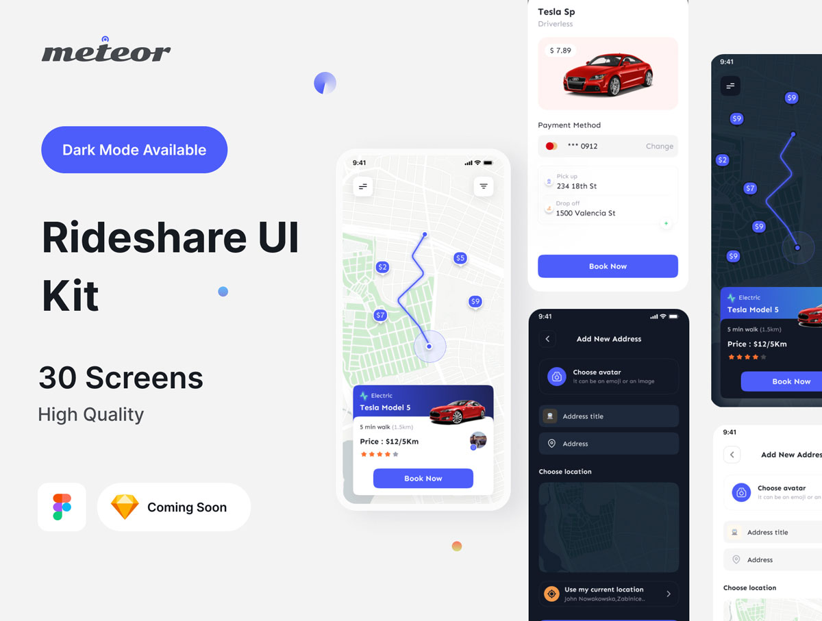 Rideshare 租车app ui设计 .fig素材