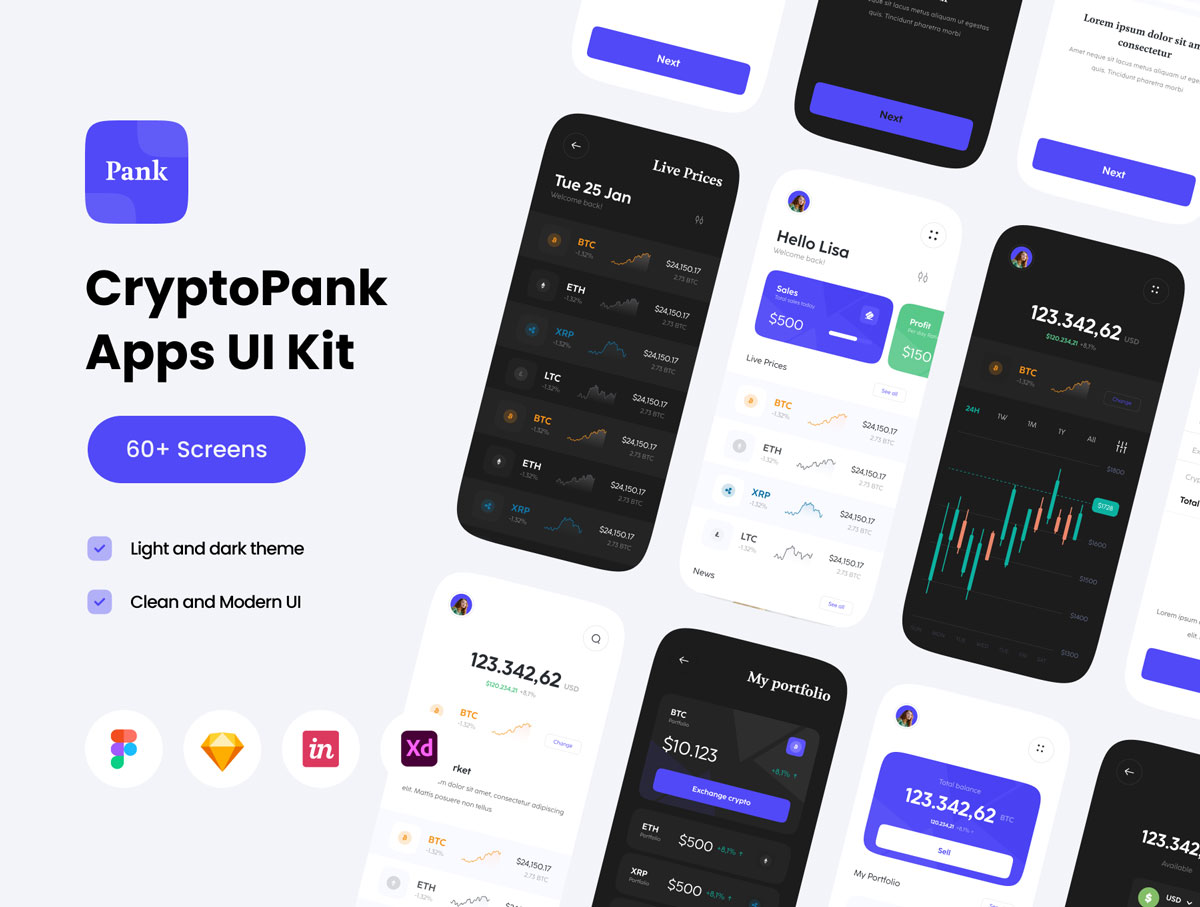 CryptoPank – 加密金融app ui设计 .fig .xd .sketch .studio素材