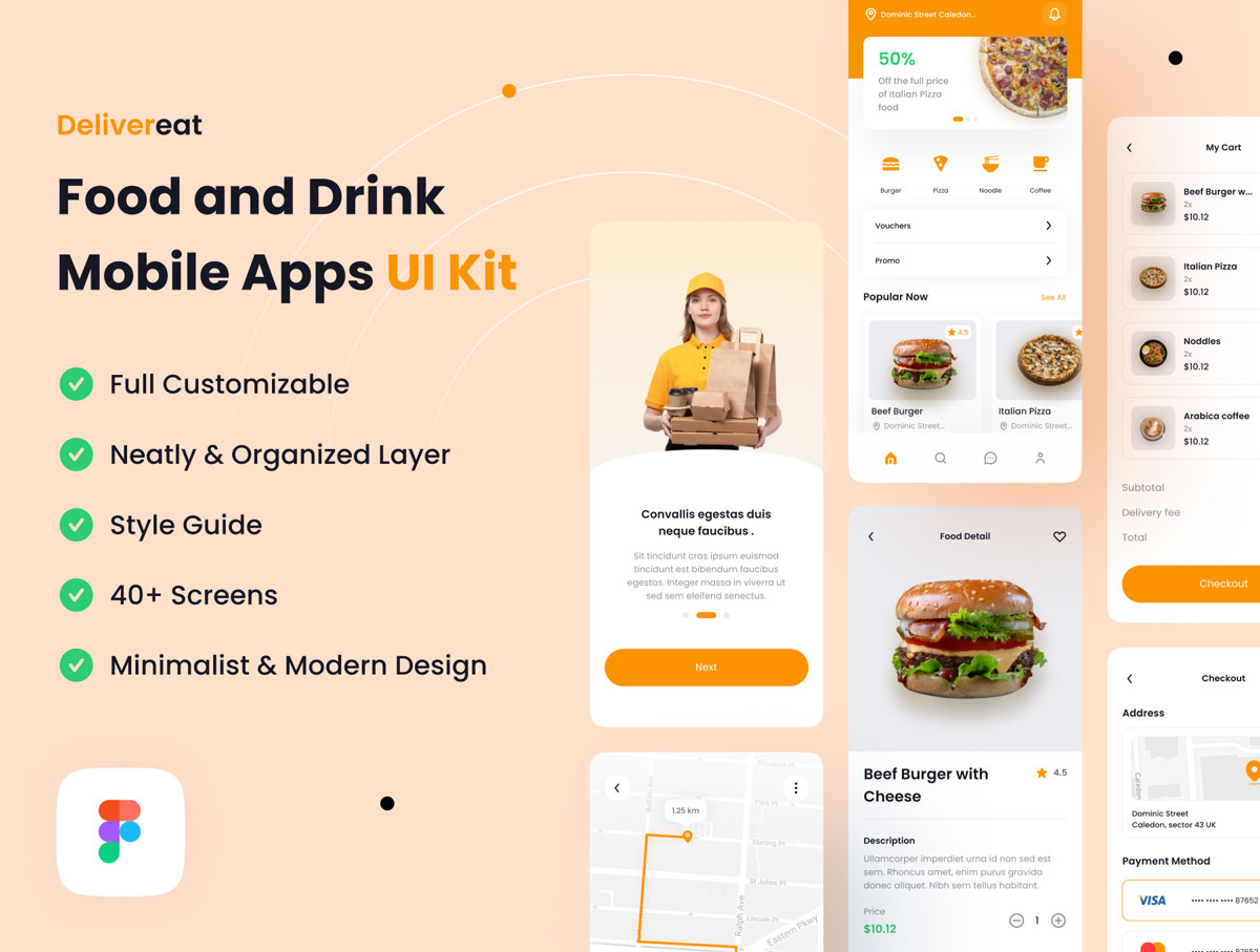 Delivereat – 高级食品和饮料外卖app ui设计 .fig素材