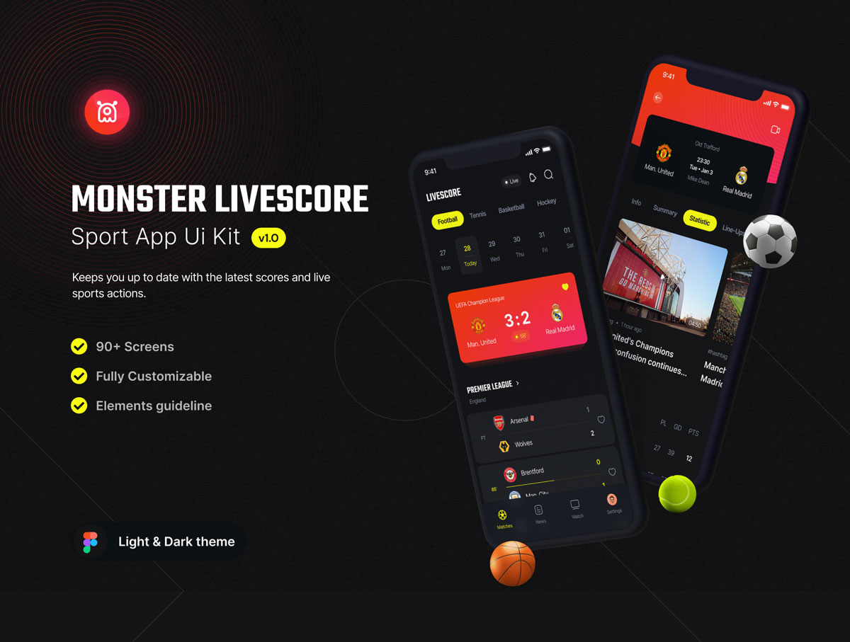 Monster Livescore体育赛事app ui设计 .fig素材