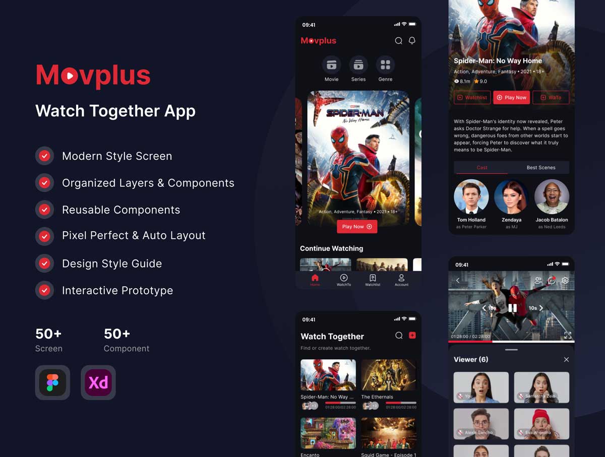 Movplus – 电影app ui设计素材 .fig .xd素材