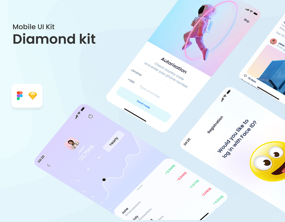 Diamond Kit成套app ui设计 .fig .sketch素材