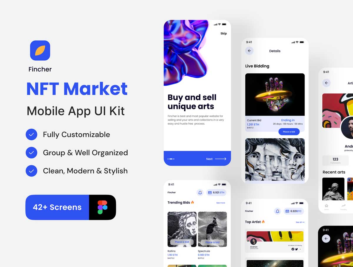 Fincher – NFT数字藏品市场app ui设计 .fig素材