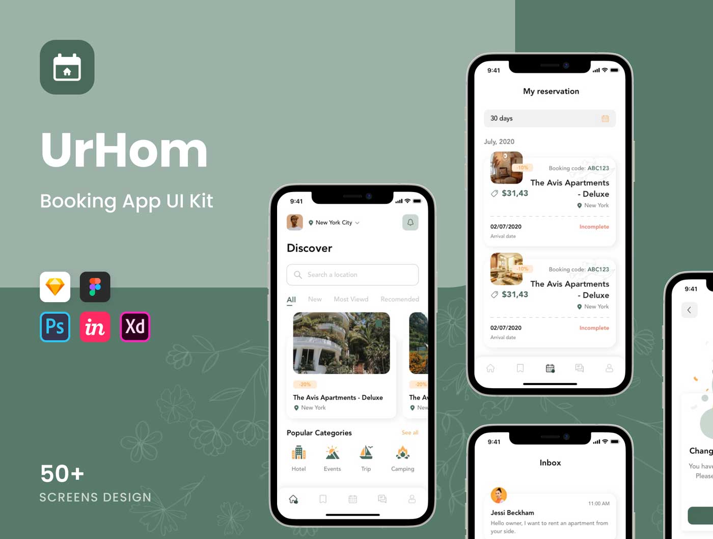 UrHom酒店预订app ui设计 .fig .xd .sketch .psd .studio素材