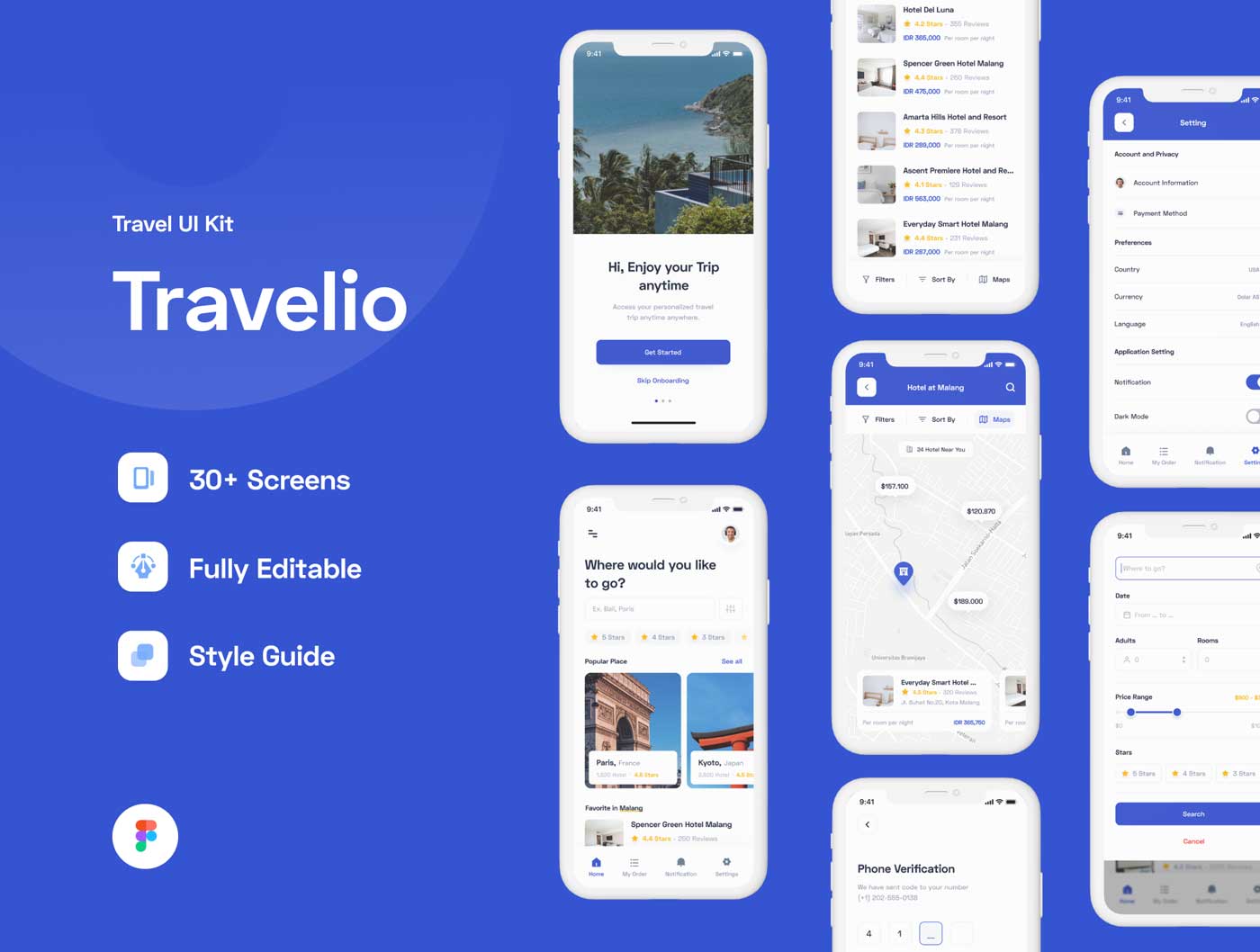 Travelio旅行app ui设计素材 Figma源文件
