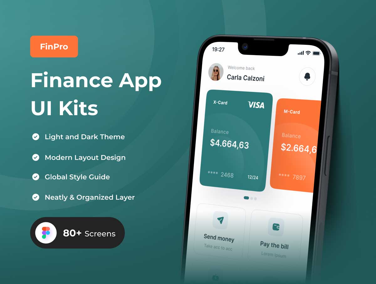 FinPro财务管理app用户界面设计 Figma素材