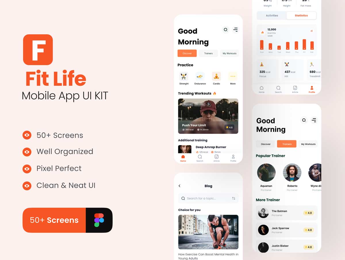 FitLife-健身app用户界面设计 Figma素材