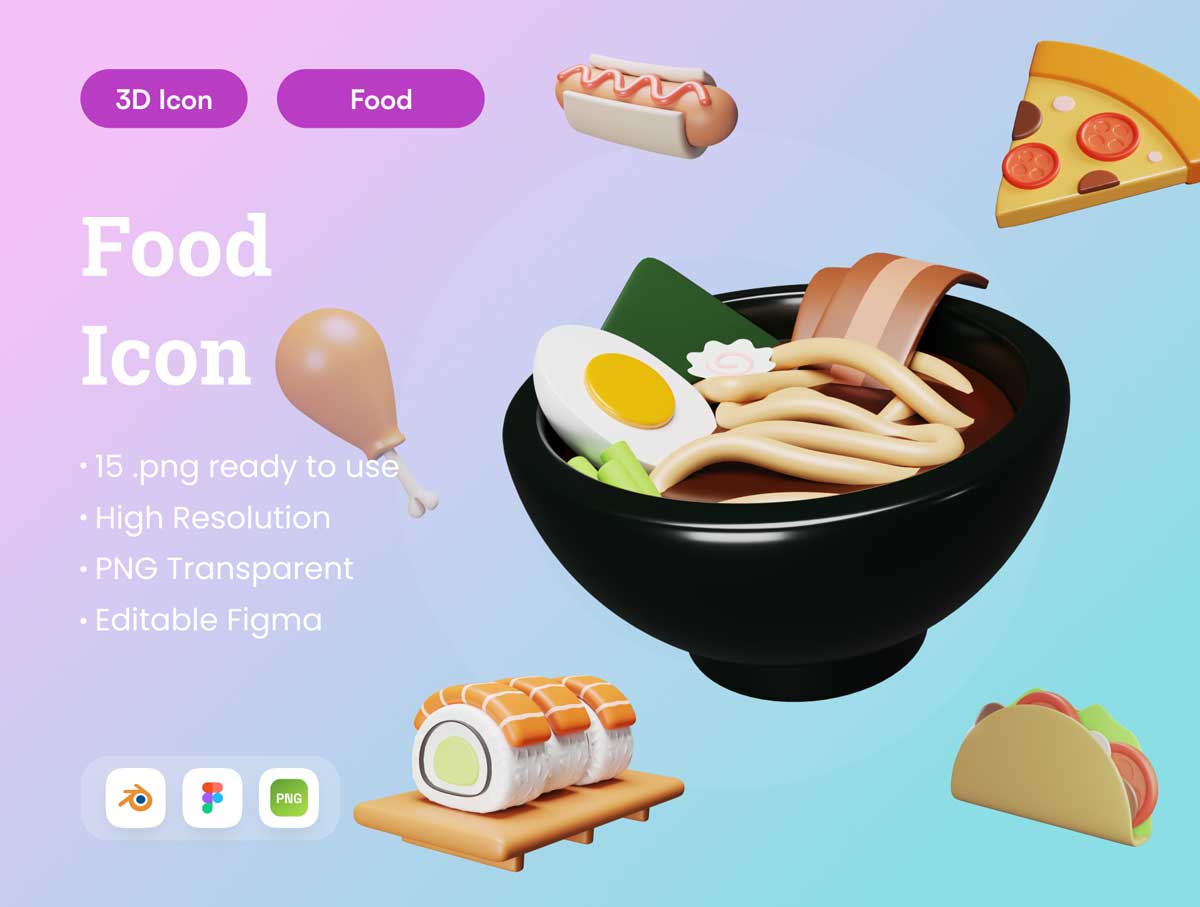 15个3D食物插画设计资源Figma、blender素材