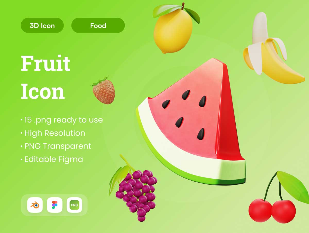 Fruit 3D水果插画设计 Figma、blender素材