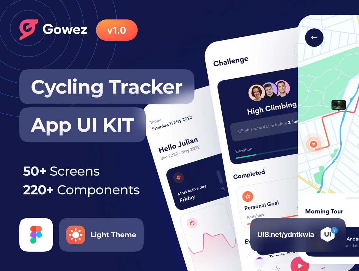 Gowez自行车运动跟踪app用户界面设计Figma素材