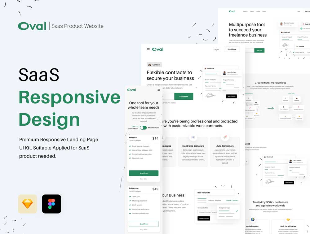 Oval-SaaS响应式网站设计模板Figma素材、sketch素材