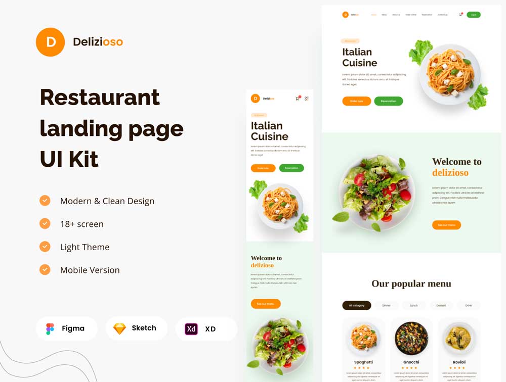 Restaurant餐厅、美食网站UI设计Figma、xd、sketch素材
