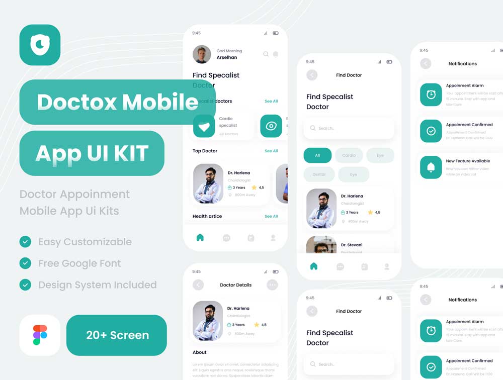 Doctox在线医生预约app用户界面设计Figma素材