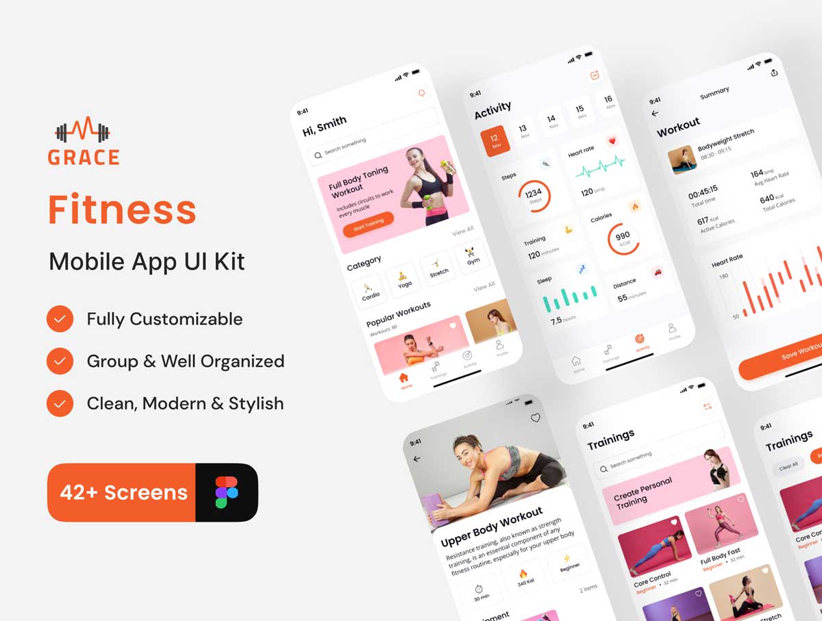 Grace-健身app用户界面设计Figma素材