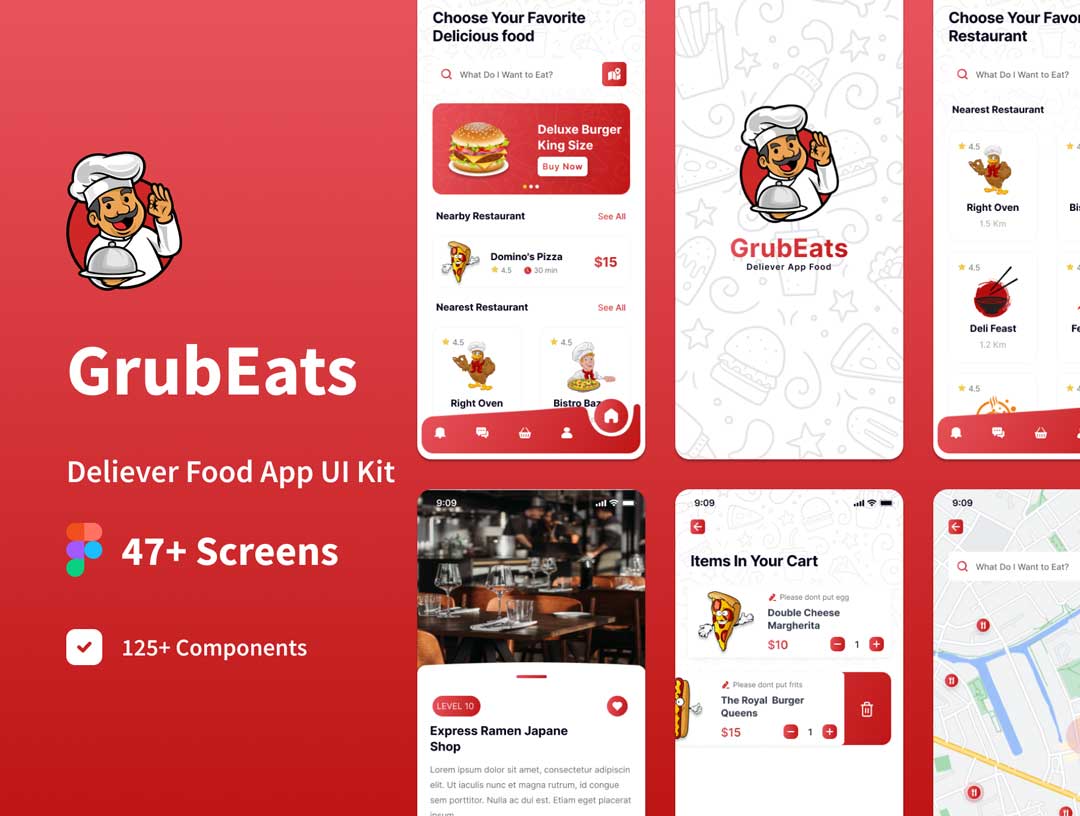 GrubEats美食外卖app用户界面设计Figma素材