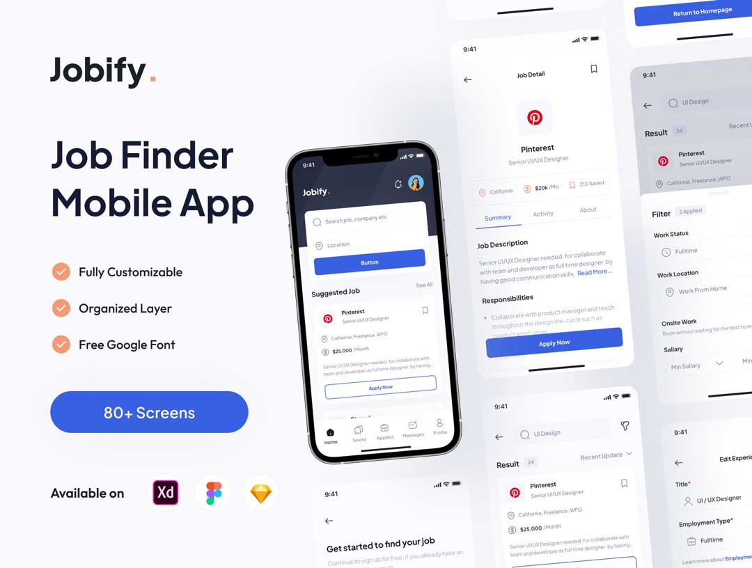 Jobify招聘求职app用户界面设计素材