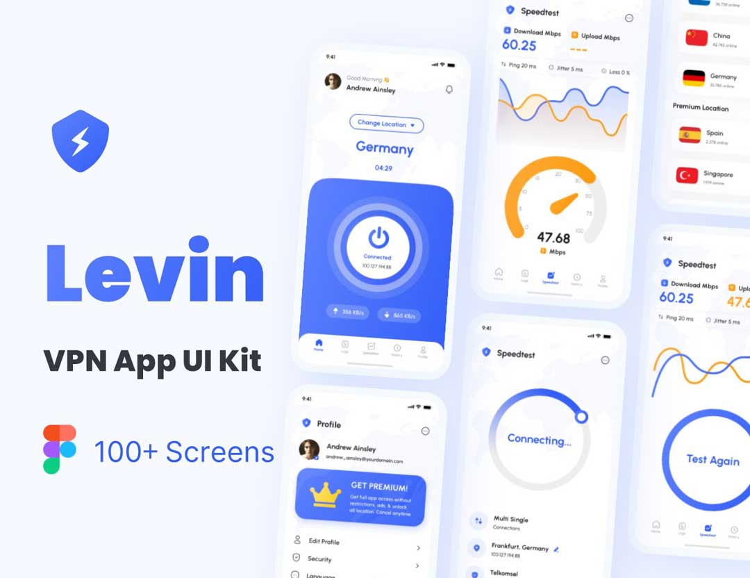 Levin-VPN虚拟专用网络app用户界面设计素材