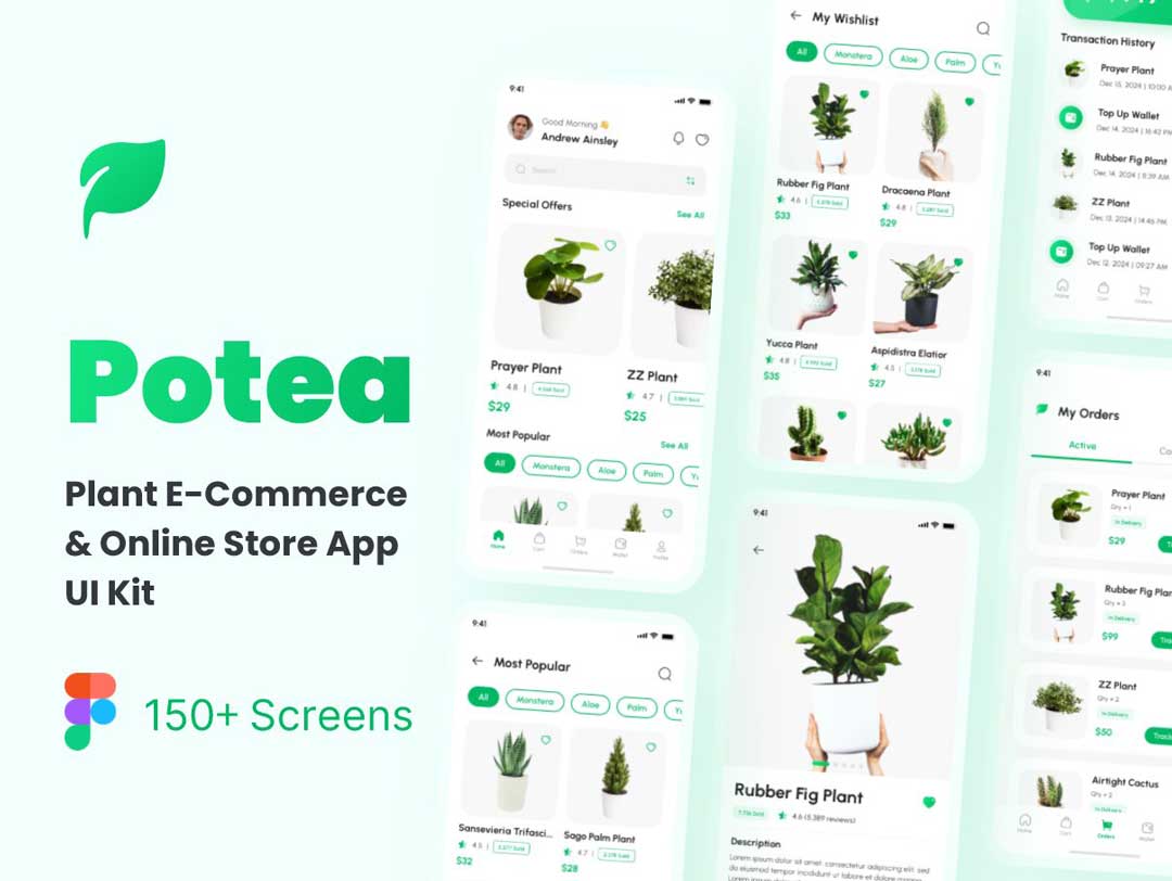 Potea绿植电商务app用户界面设计Figma素材