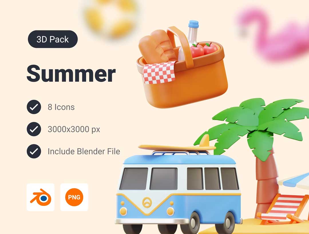 Summer-暑假3D图标设计素材