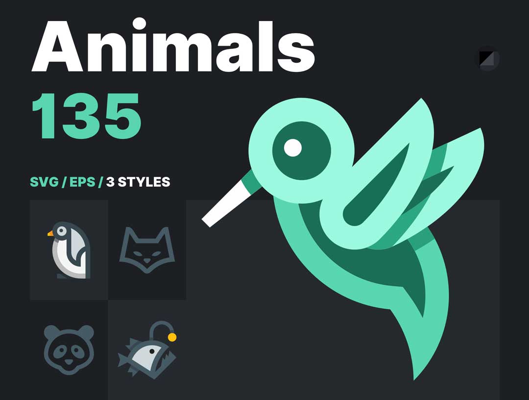 Animal135个扁平化动物图标设计素材
