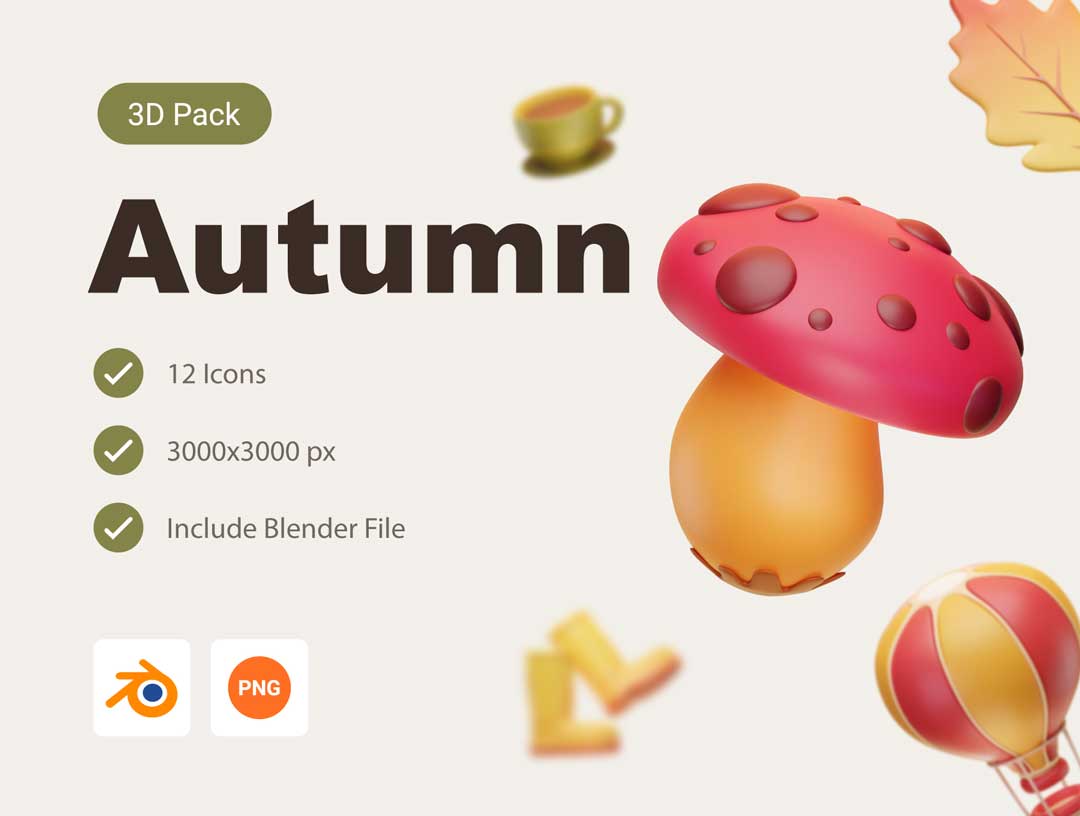 Autumn 秋季植物食材3D图标素材