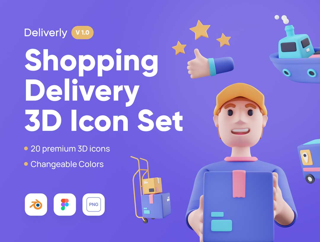Deliverly在线购物交付配送3D图标设计素材