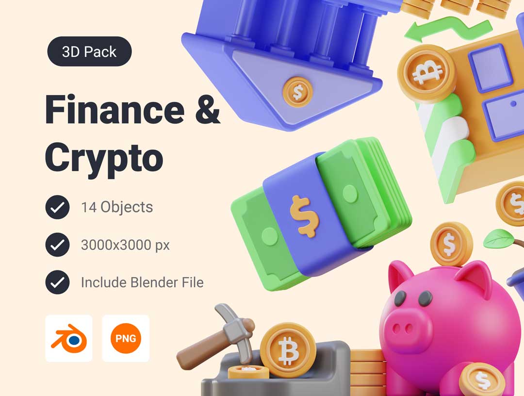 金融与加密货币3D图标设计素材