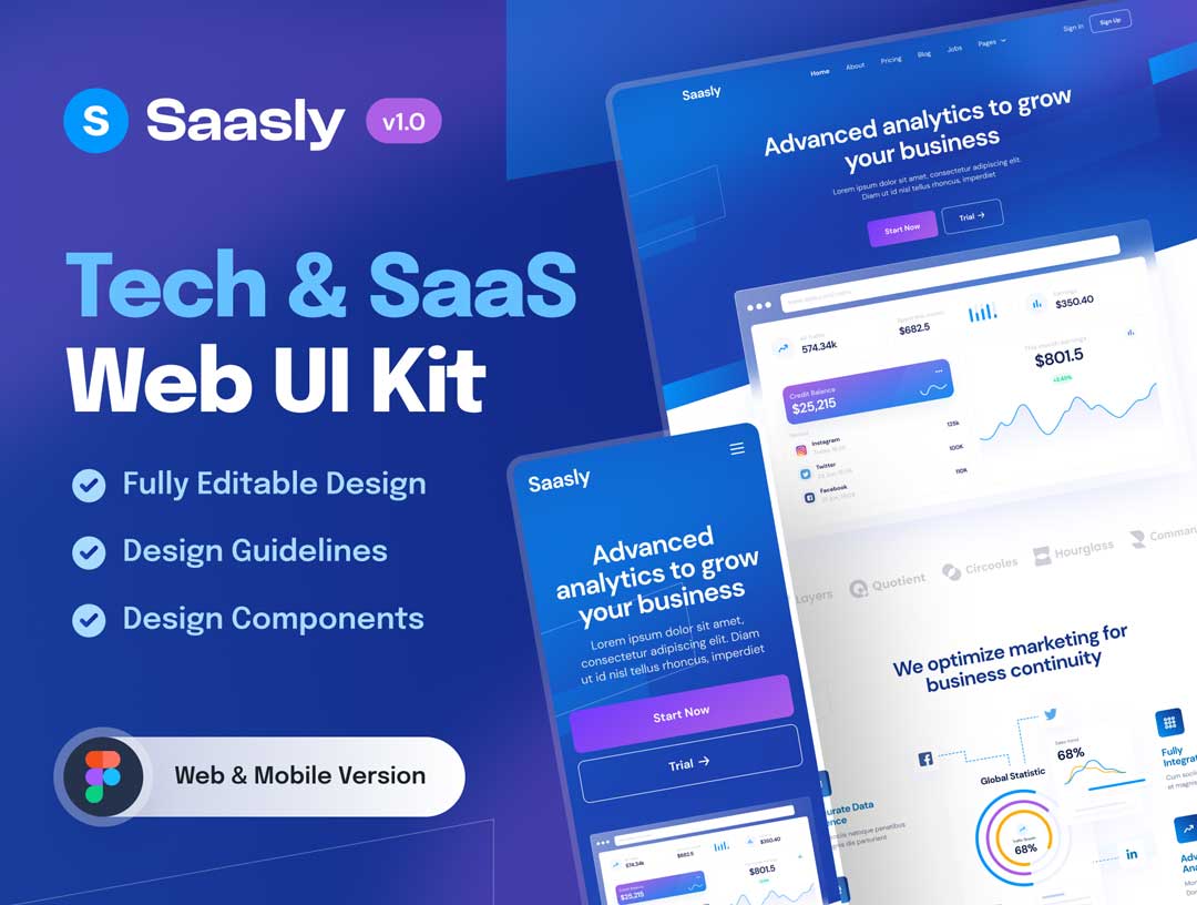 Saasly – Tech & SaaS网站模板UI套件