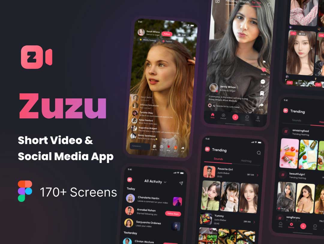 Zuzu – 短视频和社交媒体应用程序UI套件