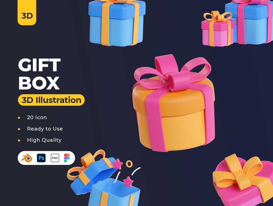 Gift Box礼品盒3D图标设计素材
