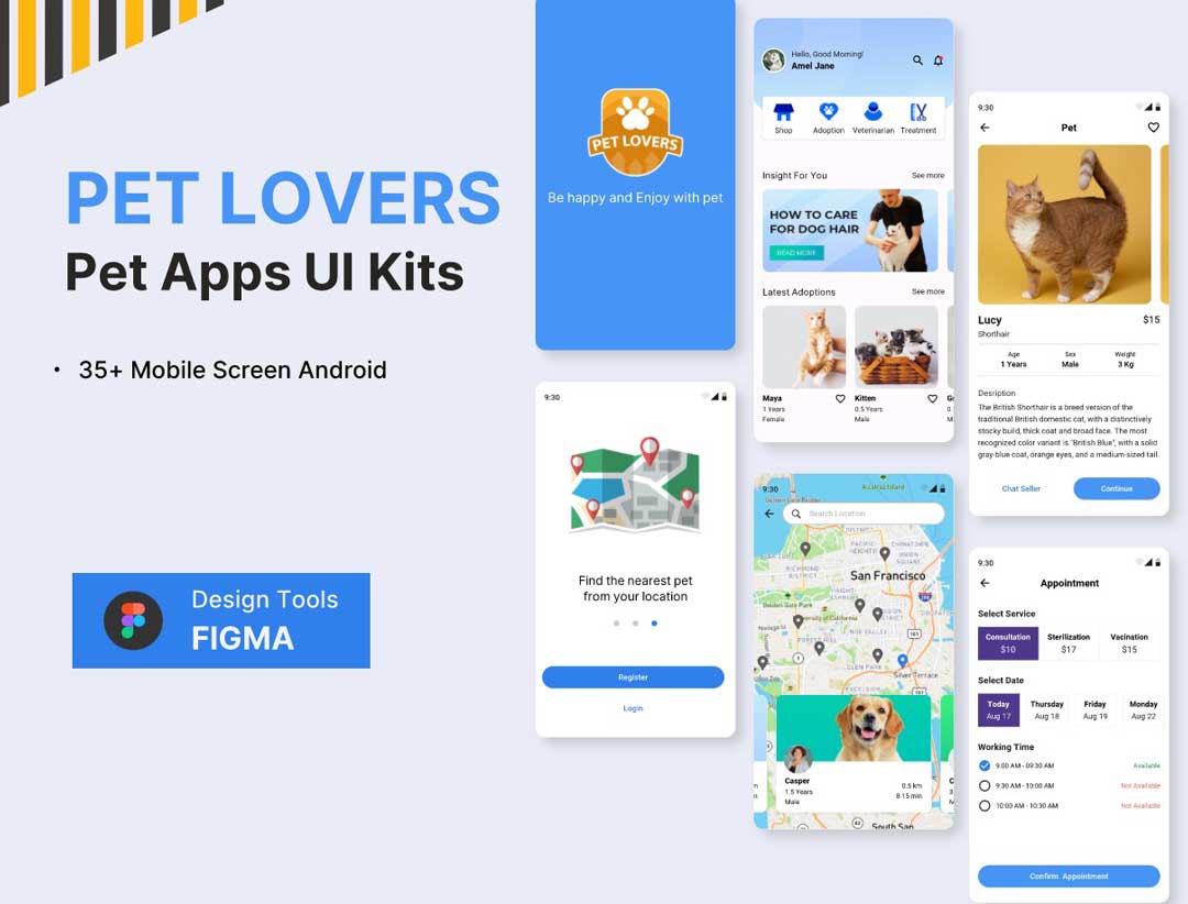 Pet宠物爱好者宠物应用程序UI套件