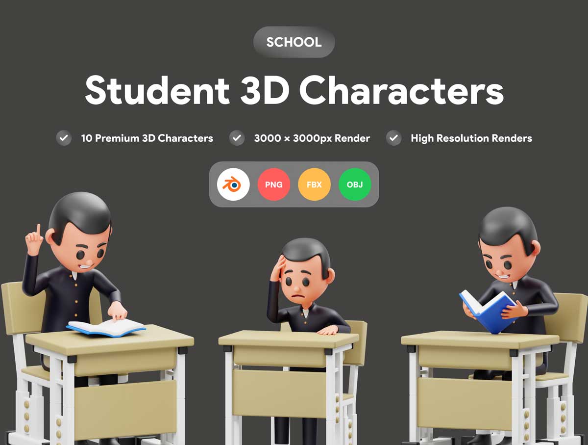 Student-学生角色3D插画设计素材