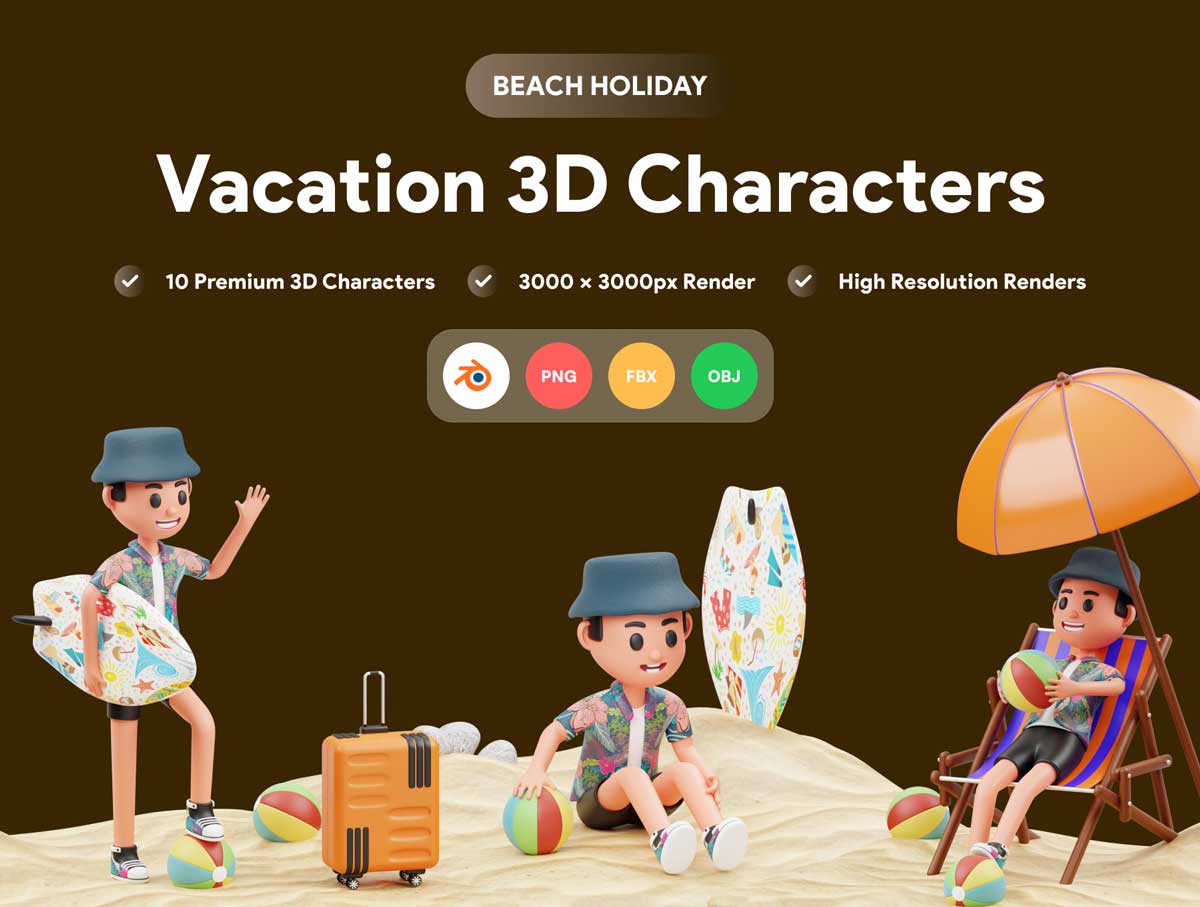 Vacation-假期3D角色插画设计源文件