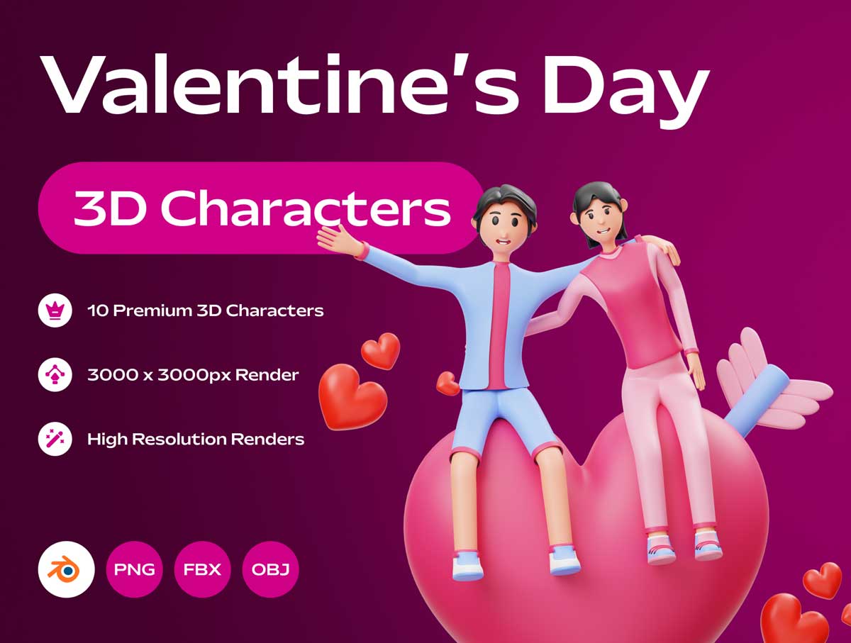 Valentine’s-情人节情侣3D人物插画设计素材