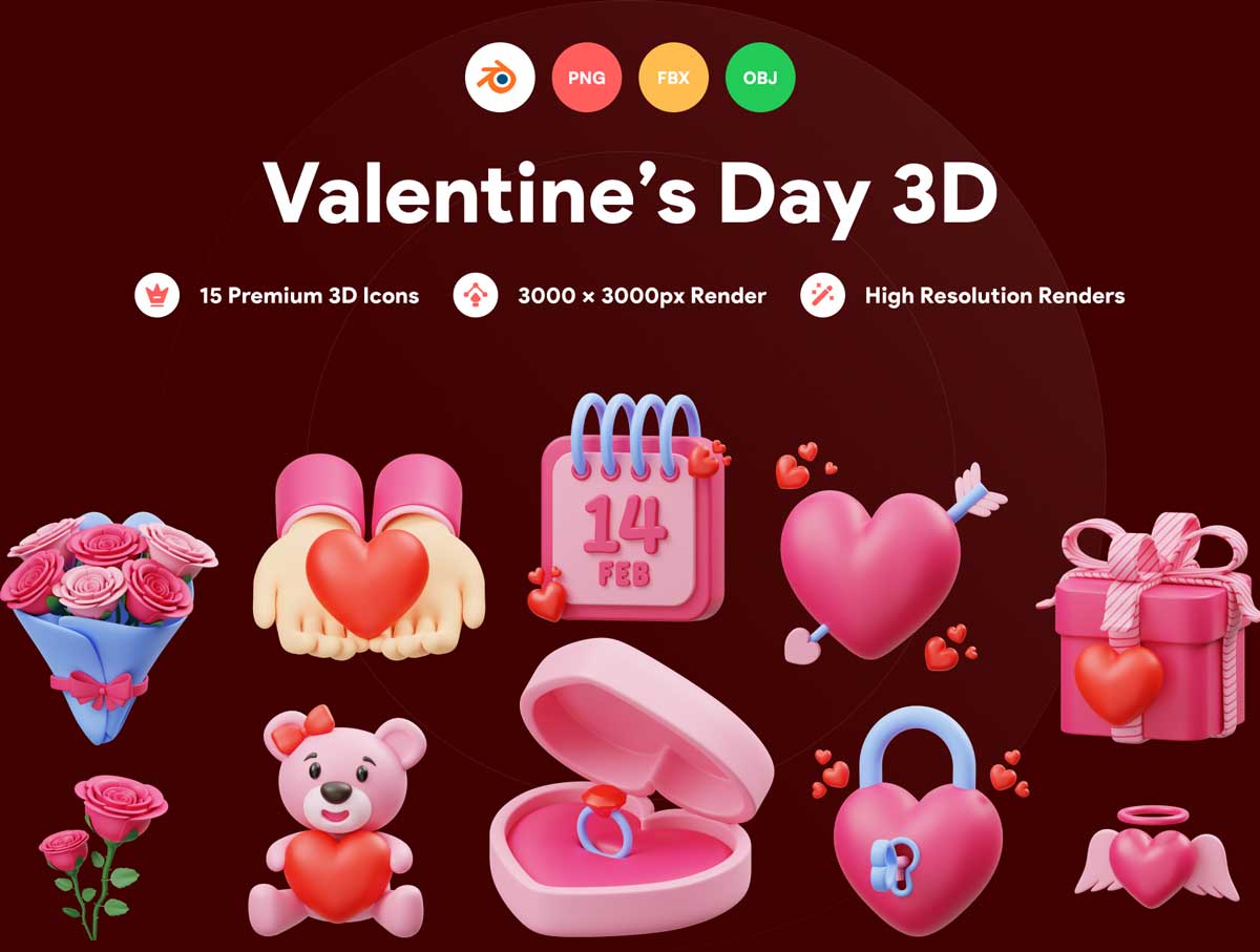 Valentines-情人节3D插画设计素材