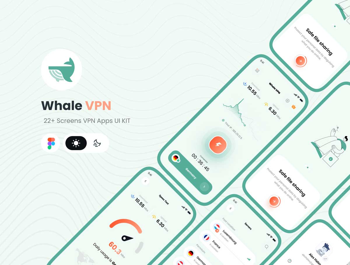 Whale VPN-VPN移动应用程序用户界面UI设计素材