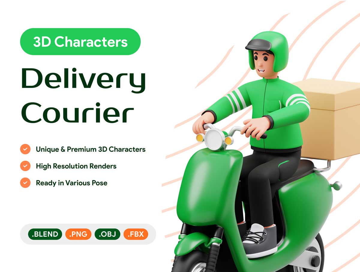 Delivery Courier-送货快递员3D角色插画设计素材