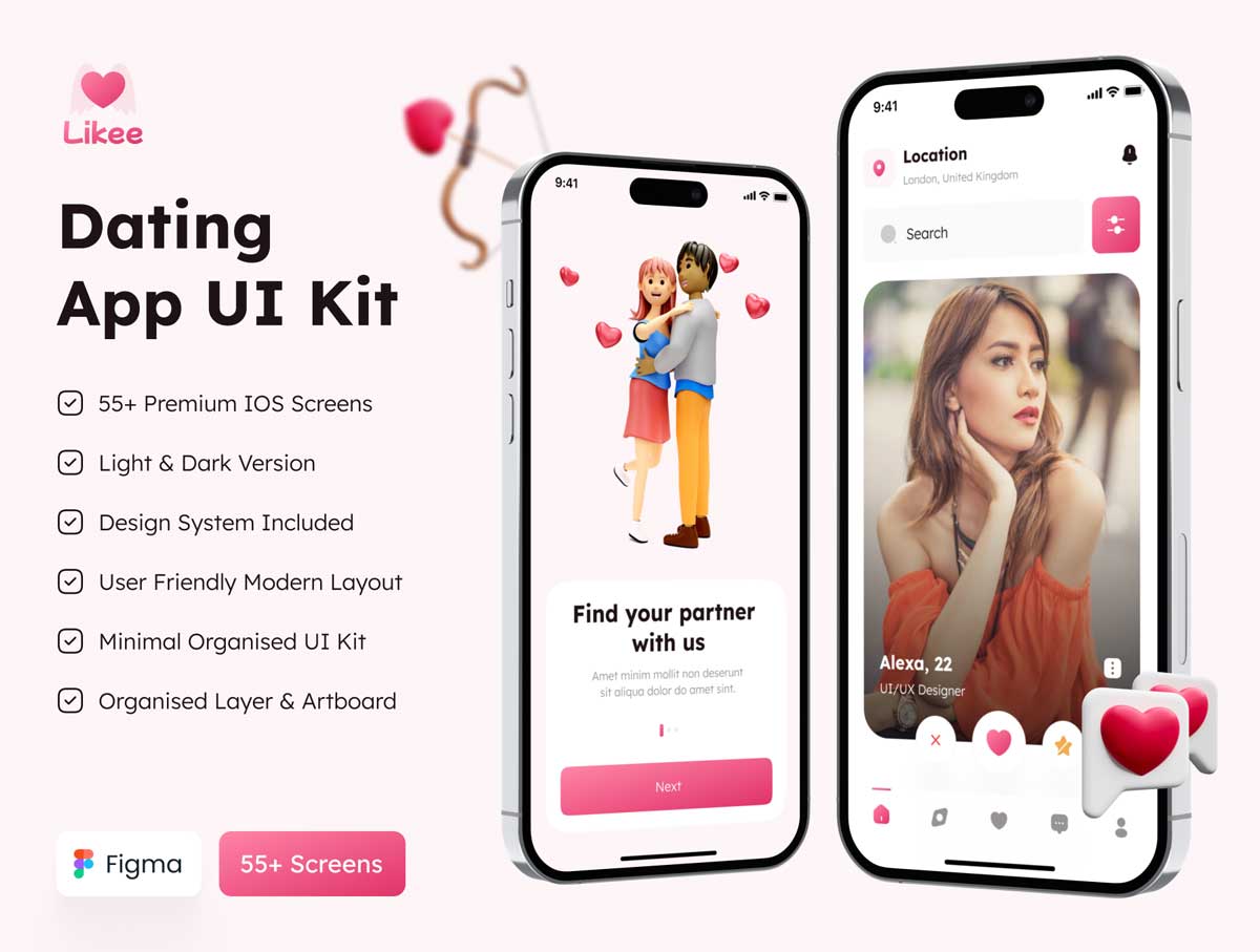 Likee-约会App用户界面UI设计素材