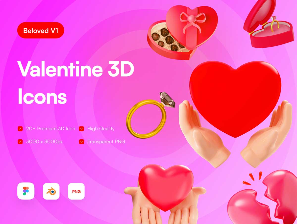 Valentine情人节3D图标设计素材